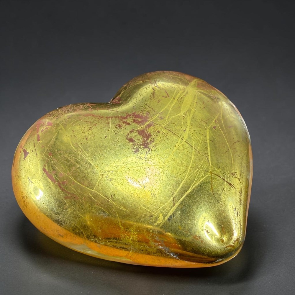 Vintage Italian Glass Heart Paperweight Gold Leaf Clear Murano Style 2 Inch VTG